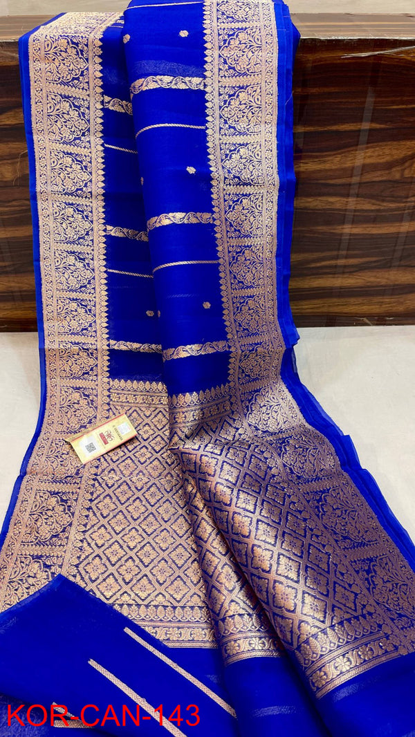 Pure Banarasi Kora Organza Silk Handwoven Zari Work Saree With Silk Mark Certificate ( Length- 6.3 Meter )