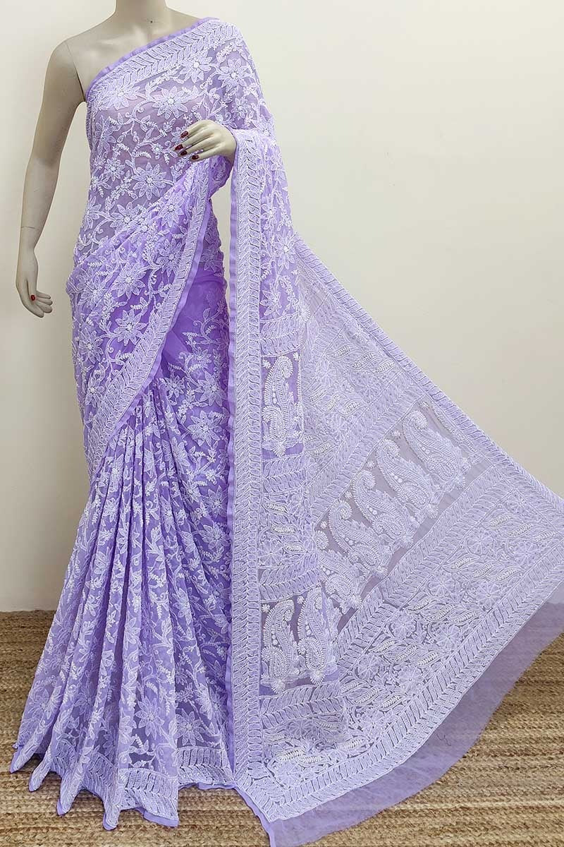 Pure Chiffon Georgette Chikankari Hand Embroidery Full Jaal Work Saree.