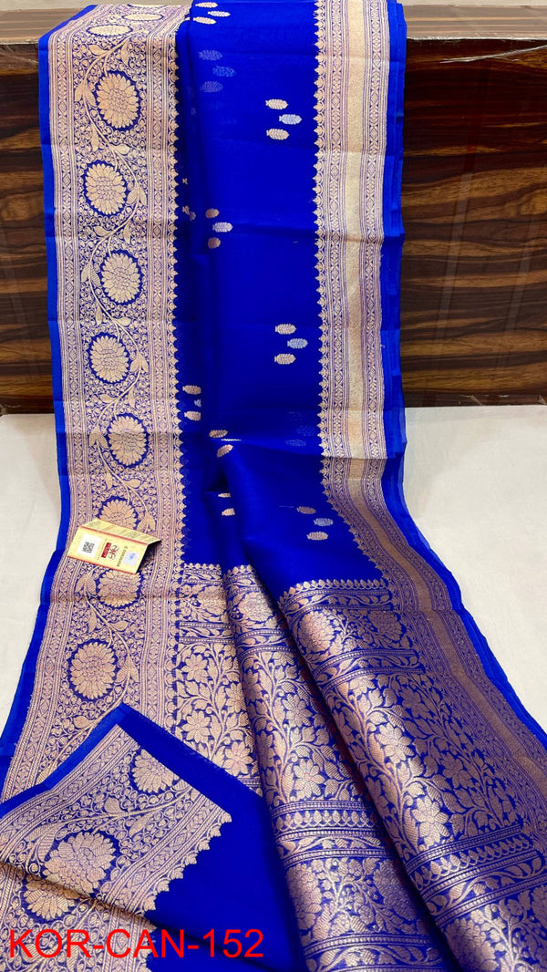 Pure Banarasi Kora Organza Silk Handwoven Zari Work Saree With Silk Mark Certificate ( Length- 6.3 Meter )