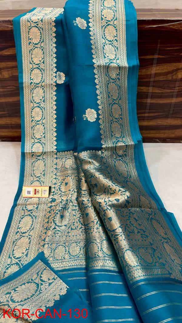 Pure Banarasi Kora Organza Silk Handwoven Zari Work Saree With Silk Mark Certificate ( Length- 6.3 Meter )