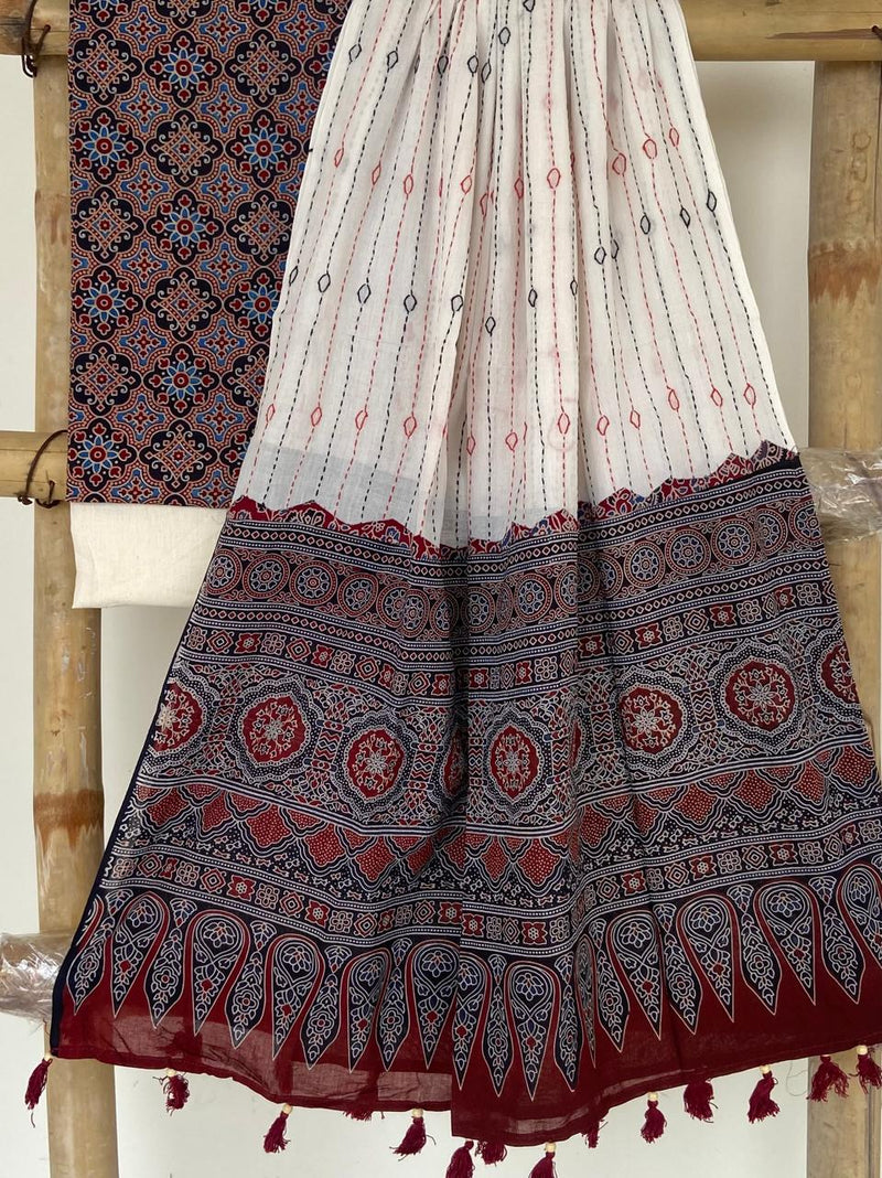 Pure Cotton Azrakh Print Unstitched suit With Azrakh Print Dupatta.