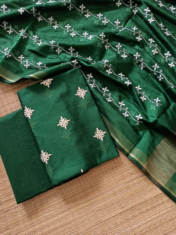 Banarasi Chanderi Silk Embroidery Work Unstitched Suit .