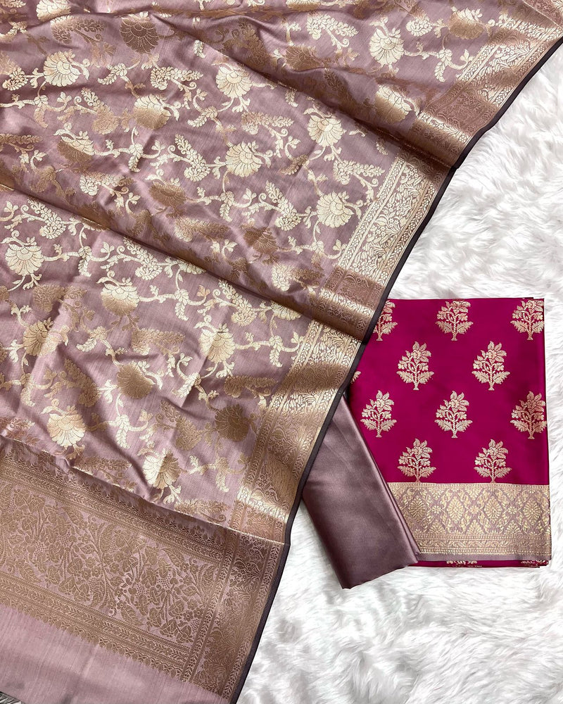 Exclusive Banarasi Silk 3pc Unstitched Suit .