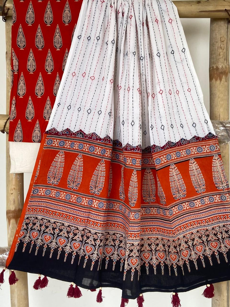 Pure Cotton Azrakh Print Unstitched suit With Azrakh Print Dupatta.