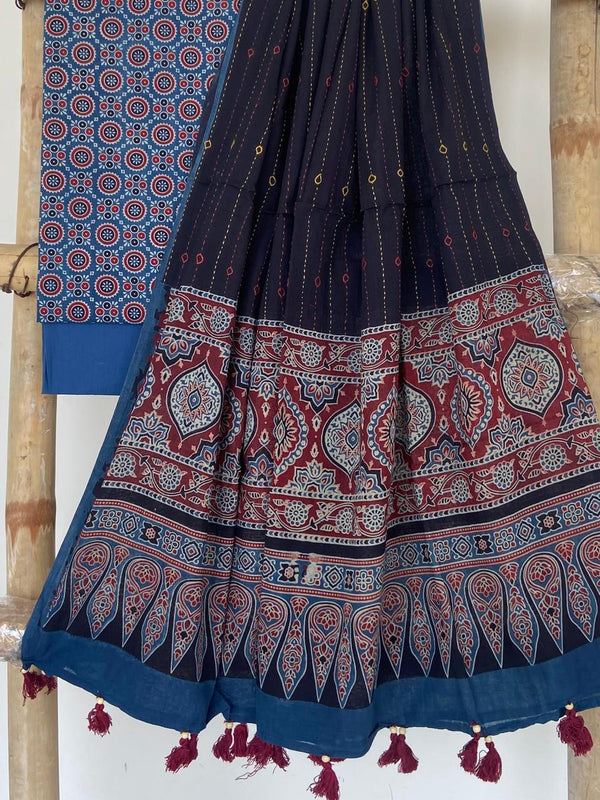 Pure Cotton Azrakh Print Unstitched suit With Azrakh Print Dupatta.