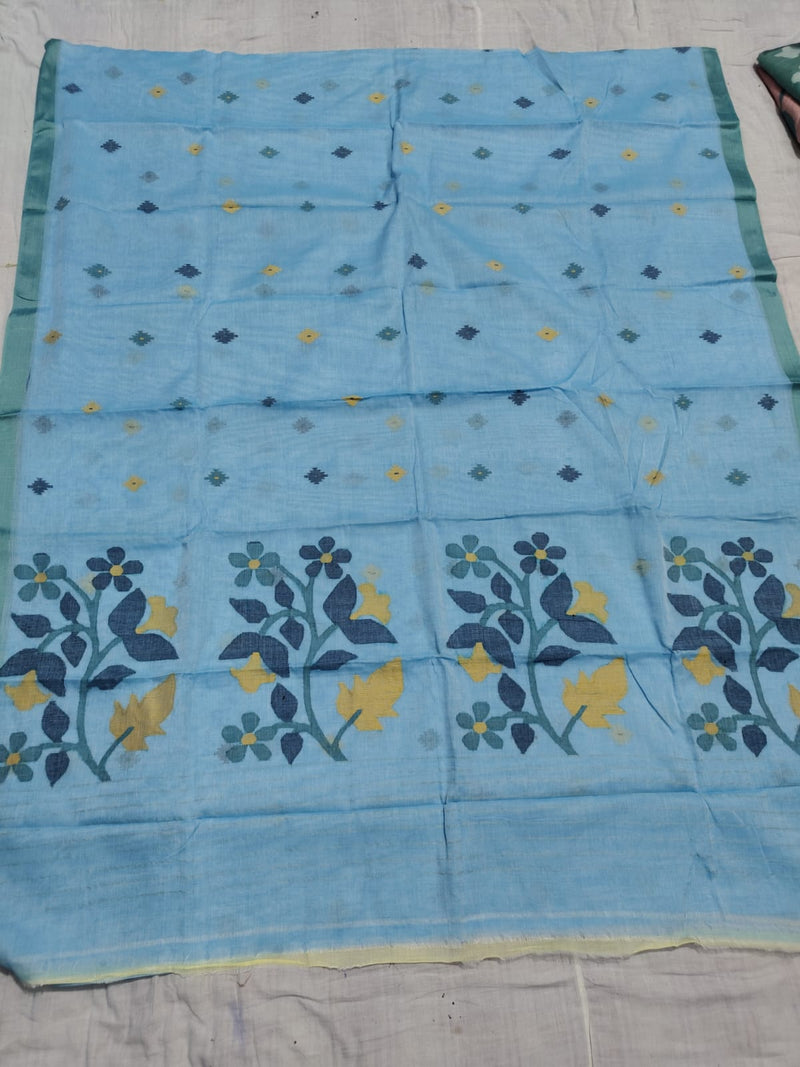 Pure Cotton 100 Count jamdani Saree Without Blouse . ( Length- 6.3 meter)