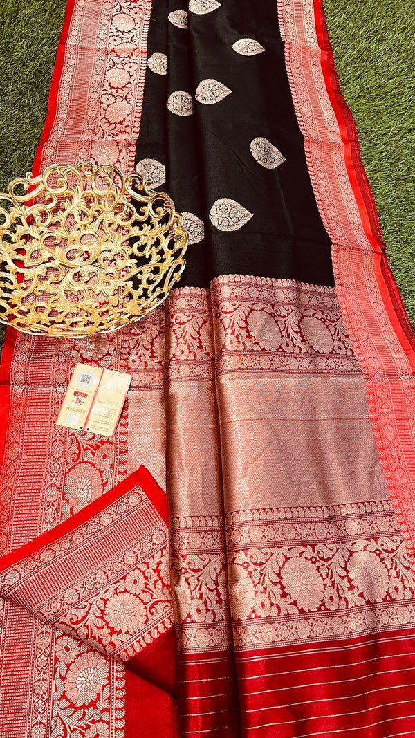 Handwoven Pure Banarasi Tussar Silk Saree With Antique Zari Work.