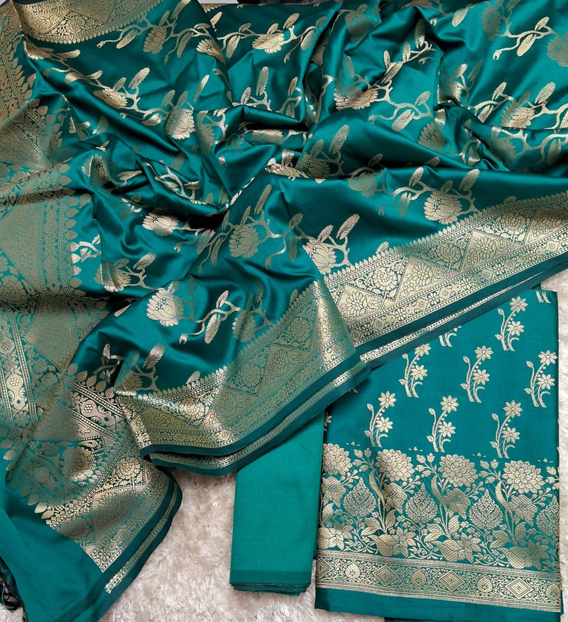 Pure Banarasi Silk Zari weaved unstitched suit with dupatta.