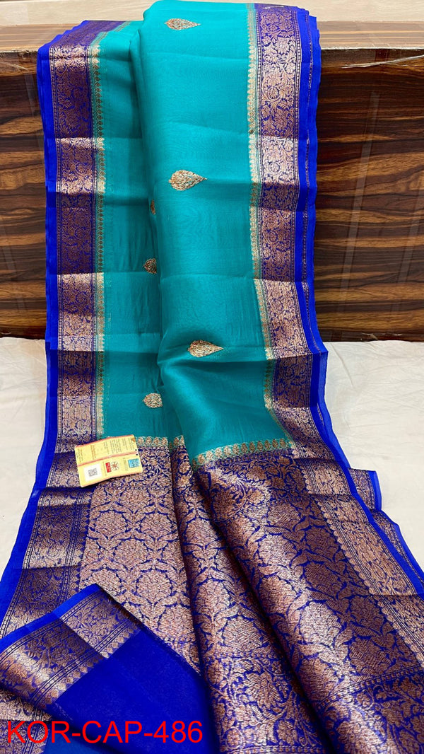 Pure Banarasi Kora Organza Silk Handwoven Zari Work Saree With Silk Mark Certificate ( Length- 6.3 Meter )