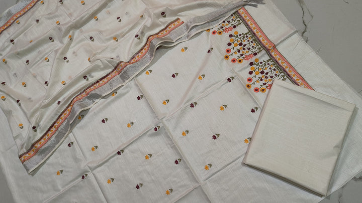 Bhagalpuri Cotton Linen Embroidery Unstitched suit.