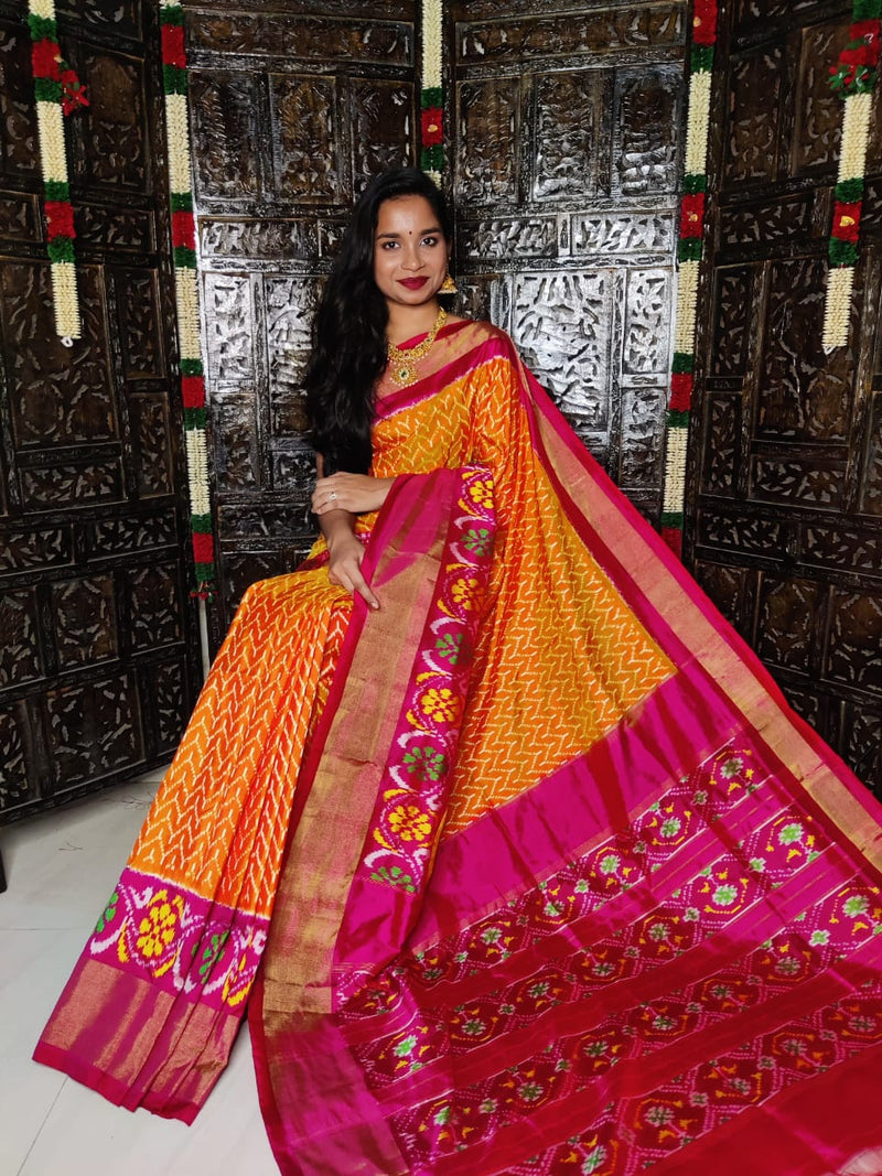 Pure Pochampally Ikkat Silk Saree With Blouse Pthani Pattern  Border.