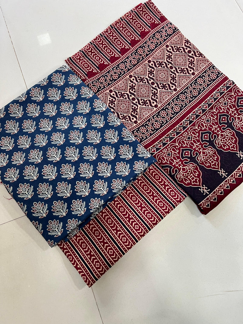 Pure Cotton Azrakh Print Unstitched suit With Cotton Dupatta.