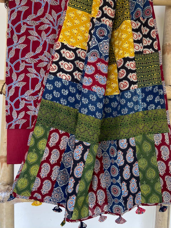 Pure Cotton Azrakh Print Unstitched suit With Patch Work Dupatta.