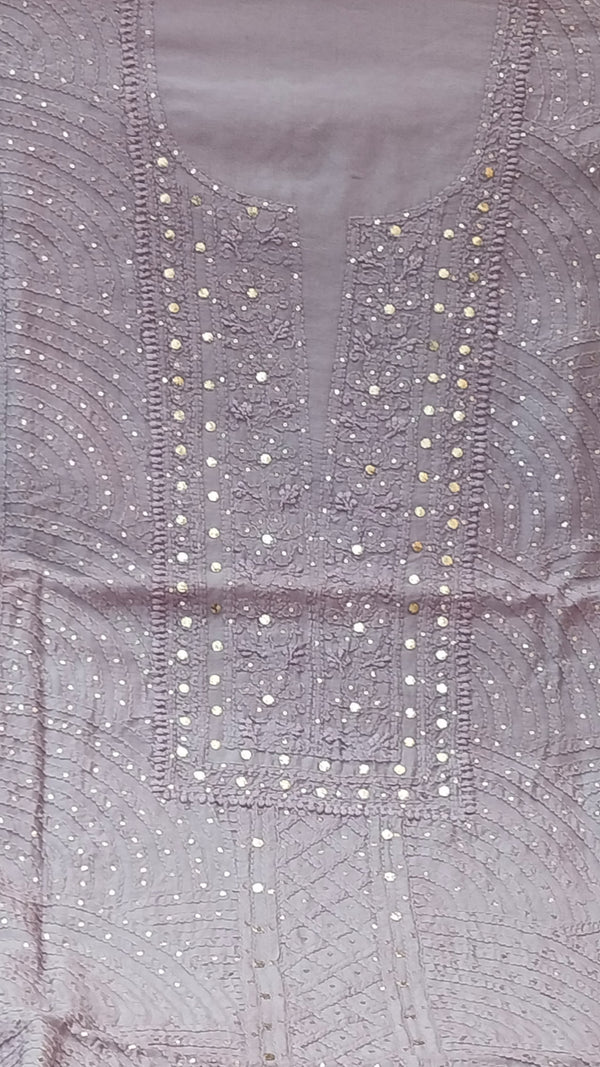 Pure Chanderi Silk 70grm Chikankari And Mukaish Work Unstitched Suit .