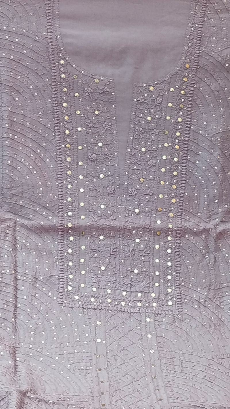 Pure Chanderi Silk 70grm Chikankari And Mukaish Work Unstitched Suit .