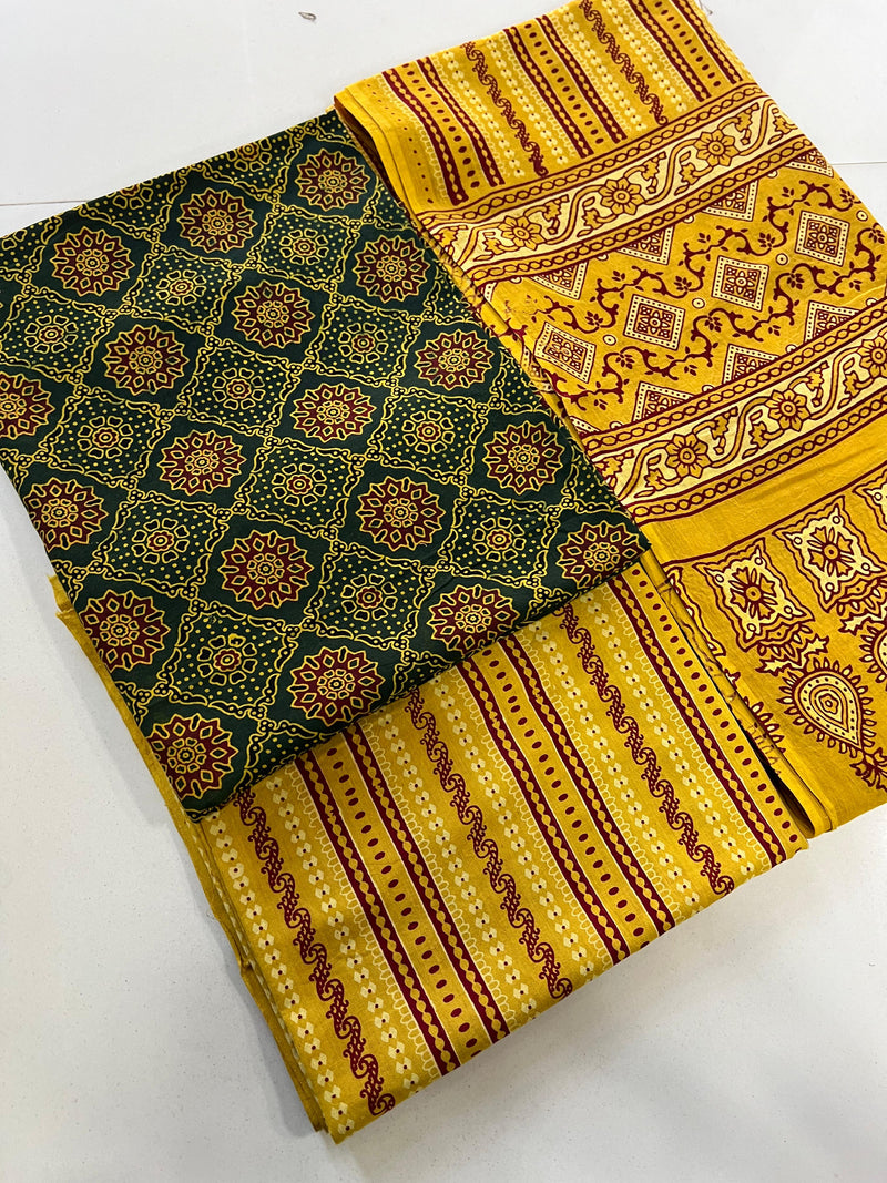 Pure Cotton Azrakh Print Unstitched suit With Cotton Dupatta.