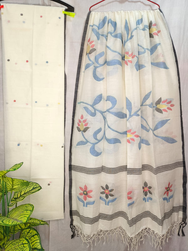 Pure Cotton Silk Jamdani 2pc Unstitched Suit .