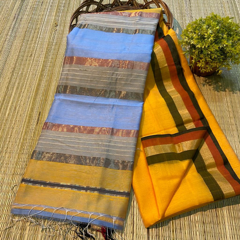 Handloom Maheshwari Silk Saree With Blouse.