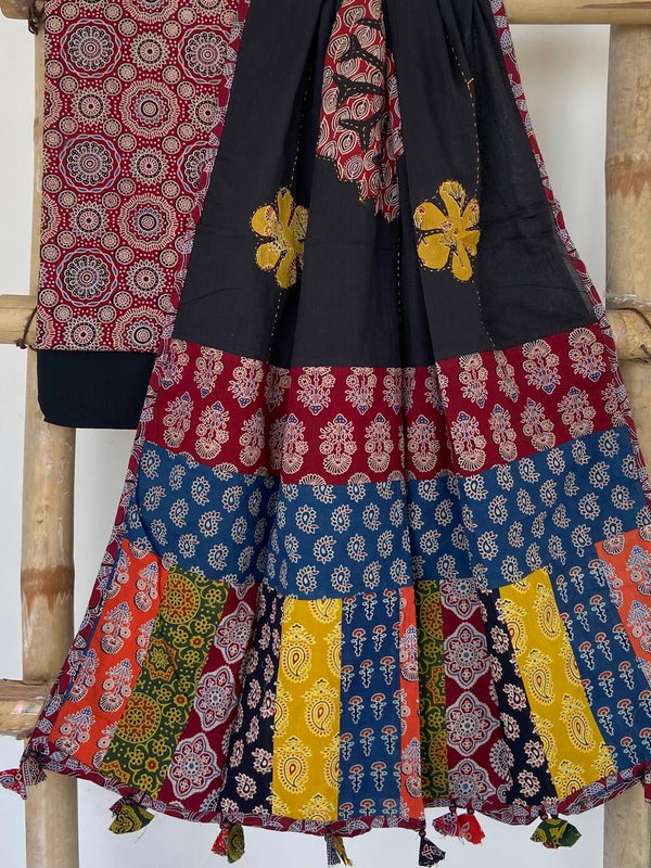 Pure Cotton Azrakh Print Unstitched suit With patch work Dupatta.