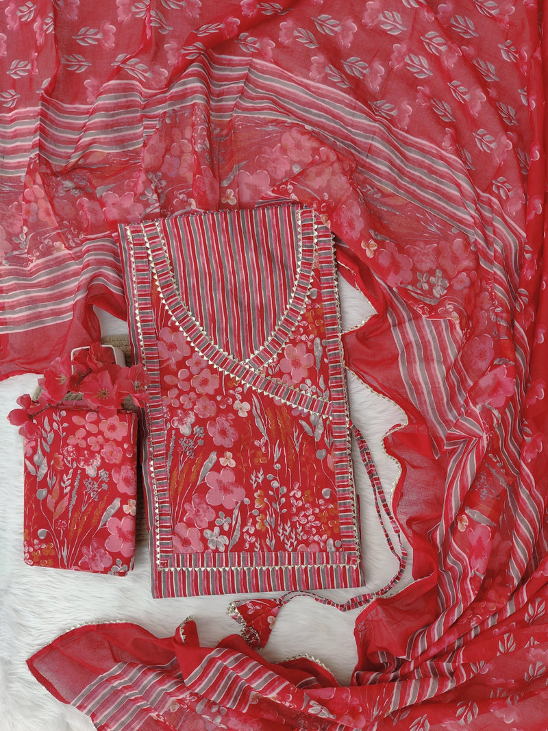 Pure Cotton Hand Block & Gotta patti Work unstitched Suit With Cotton Dupatta.