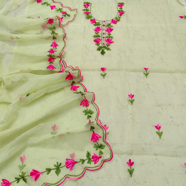 Kota Doria Unstitched Suit with Aari work