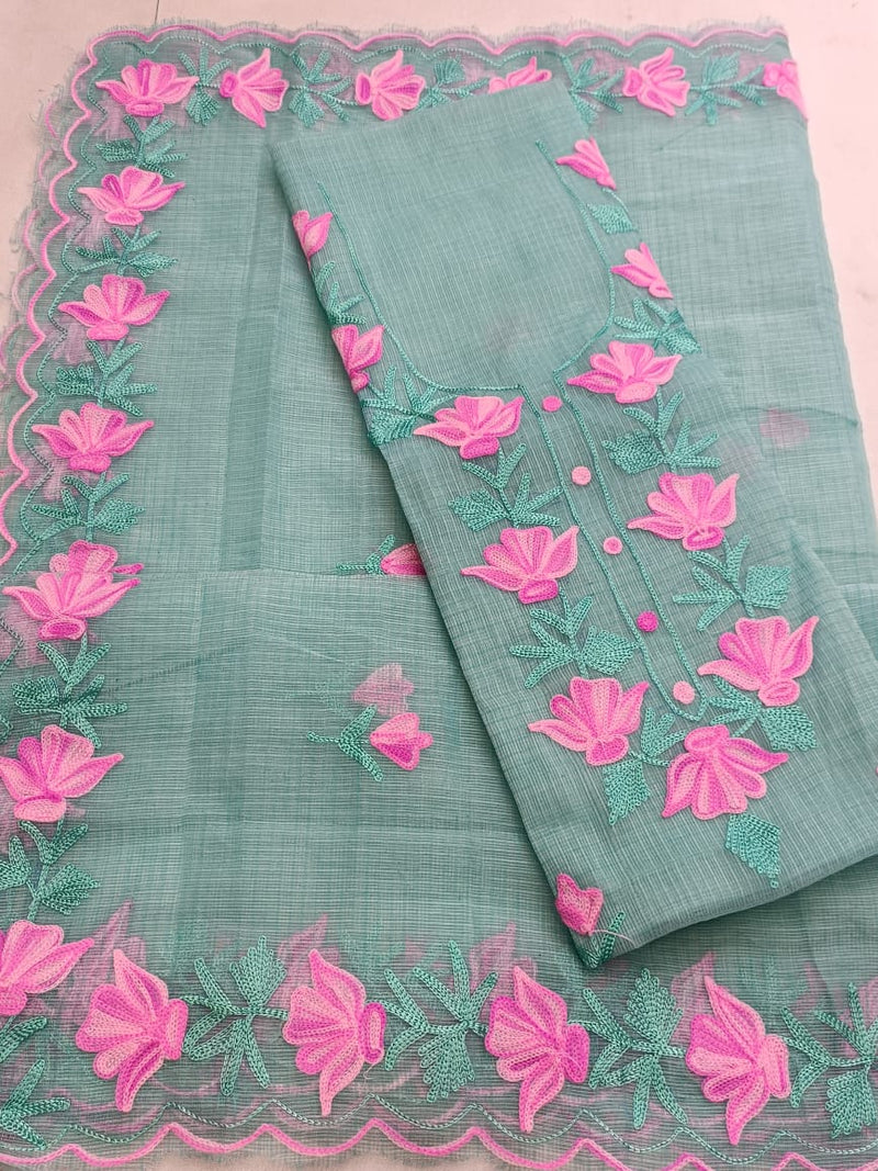 Sea Green kota doria salwar suit with aari work