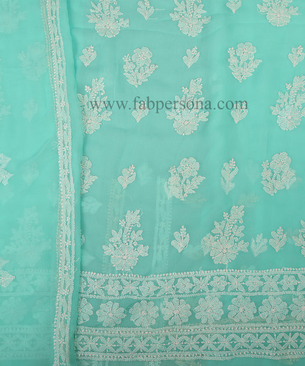 Pure Chiffon Georgette Chikankari Hand Embroidery Unstitched Suit.