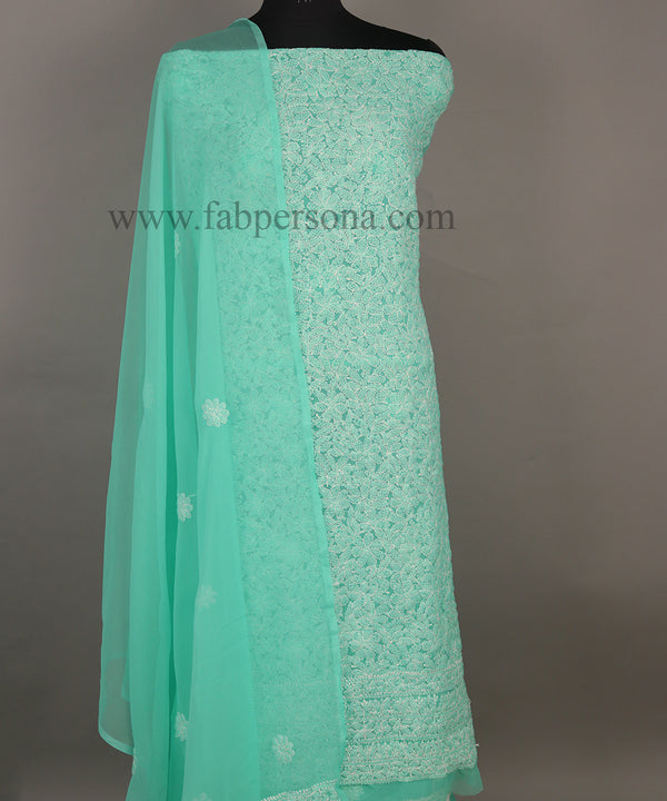 Pure Chiffon Georgette Chikankari Hand Embroidery Unstitched Suit.