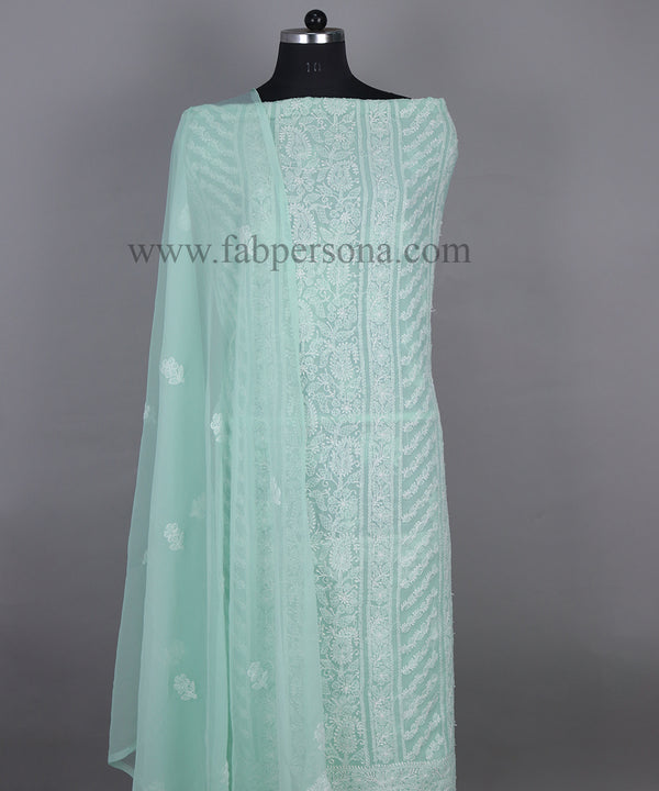 Pure Chiffon Georgette Chikankari Hand Embroidery Unstitched Suit.