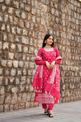 Pure Banarasi Mercerized Chanderi Zari Buti Weaved Unstitched Suit With Pure Mercerized Chanderi Zari Weaved Dupatta.