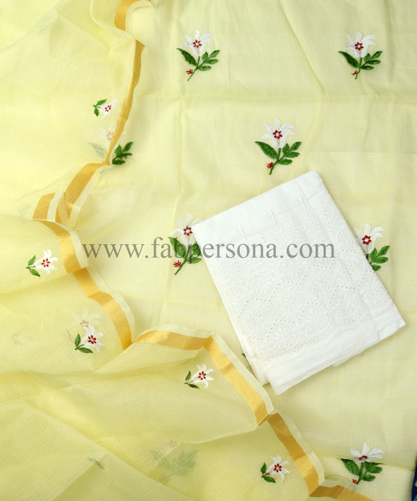 Pure Kota Doriya Resham Work Unstitched Suits With Chikankari Bottom .