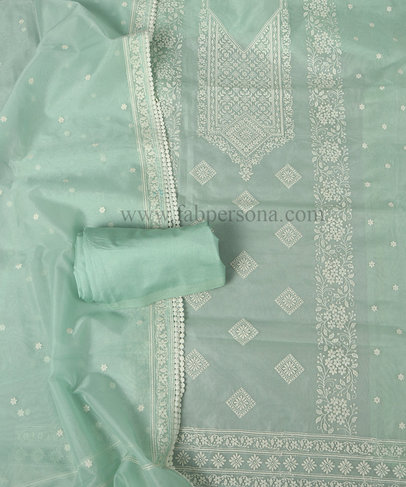 Pure Banarasi Organza Silk Embroidery Unstitched Suit With Organza Embroidery Dupatta.