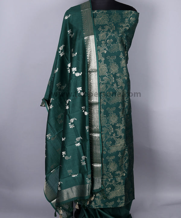 Pure Banarsi Silk Chanderi Light Zari Weaved Unstitched Suit With Banarsi Silk Buti Weaved Dupatta.