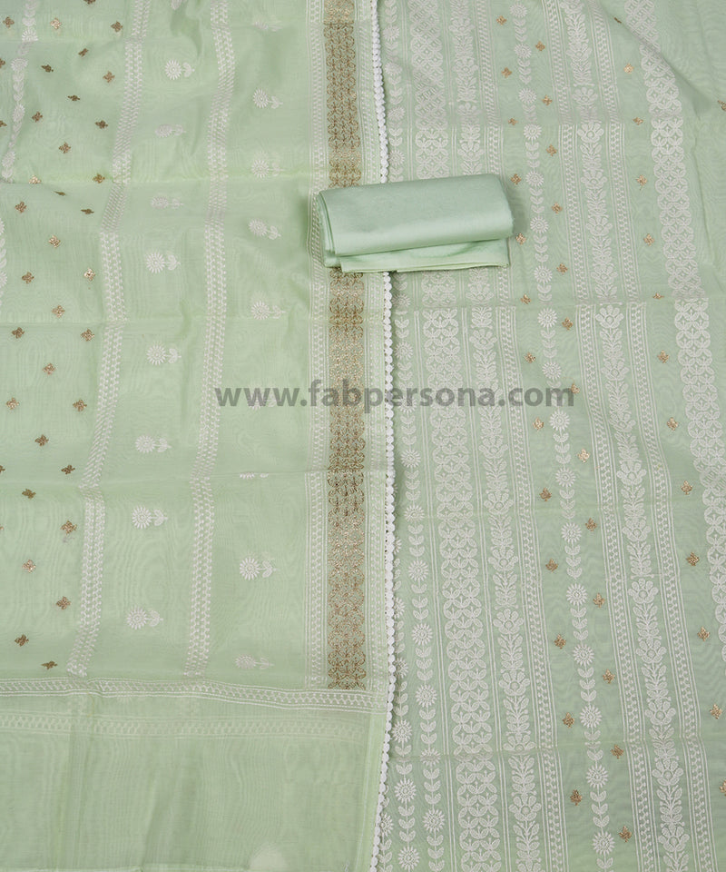 Pure Banarasi Rasham Chanderi Resham weaved Unstitched Suit With Pure Resham Chanderi Resham weaved Dupatta.