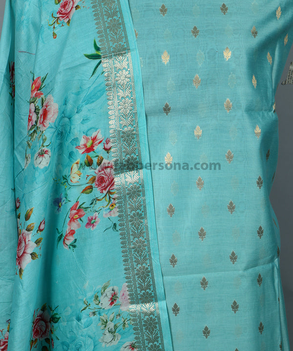 Pure Banarasi Resham Silk Chanderi Zari Weaved Unstitched Suit With Chanderi Digital Print Dupatta