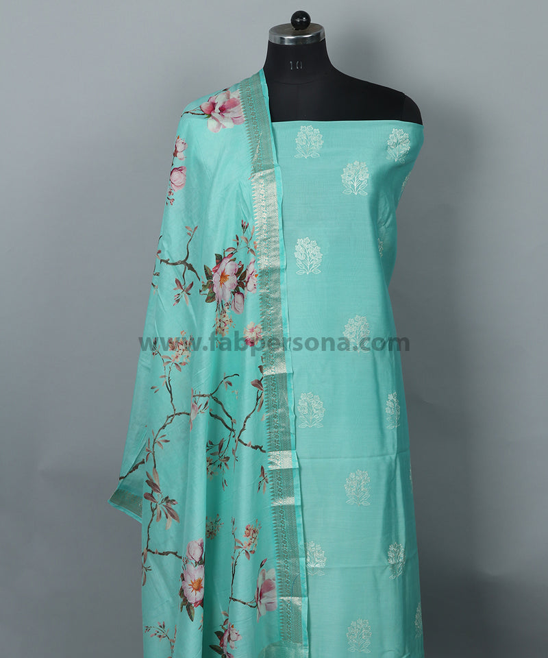 Pure Banarasi Resham Silk Chanderi Embroidery Unstitched Suit With Digital Print Dupatta