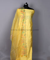 Pure Banarasi Chanderi Silk Mirror Work Unstitched Suit With Organza Silk Dupatta.