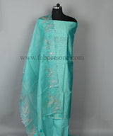 Pure Banarasi Chanderi Silk Mirror Work Unstitched Suit With Organza Silk Dupatta.