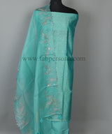 Pure Banarasi Chanderi Silk Mirror Work Unstitched Suit With Organza Silk Dupatta.