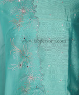 Pure Banarasi Chanderi Silk Mirror Work Unstitched Suit With Organza Silk Dupatta.