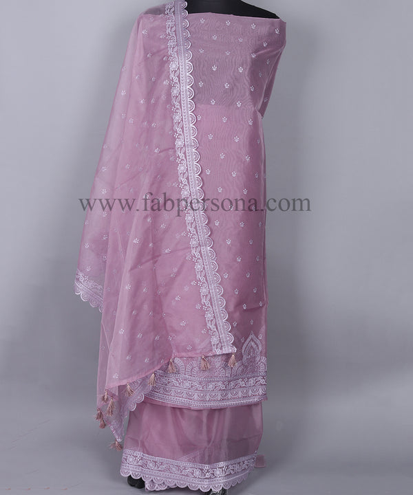 Pure Banarsi Organza Chikankari Daaman Buti Embroidery Unstitched Suit With Organza Chikankari Embroidery Dupatta.