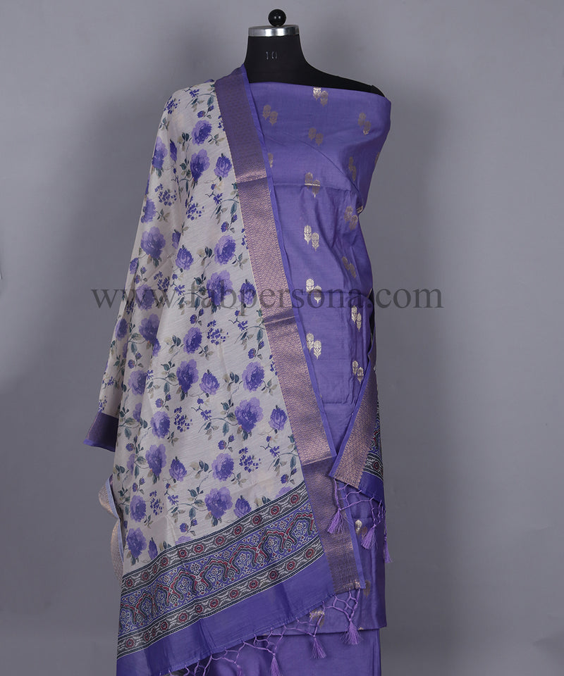 Pure Banarasi Cotton Chanderi Silk Zari Work Unstitched Suit With Digital Print Dupatta.