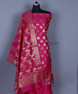 Pure Banarasi Silk Unstitched Suit With Jaal Dupatta