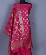 Pure Banarasi Silk Unstitched Suit With Jaal Dupatta