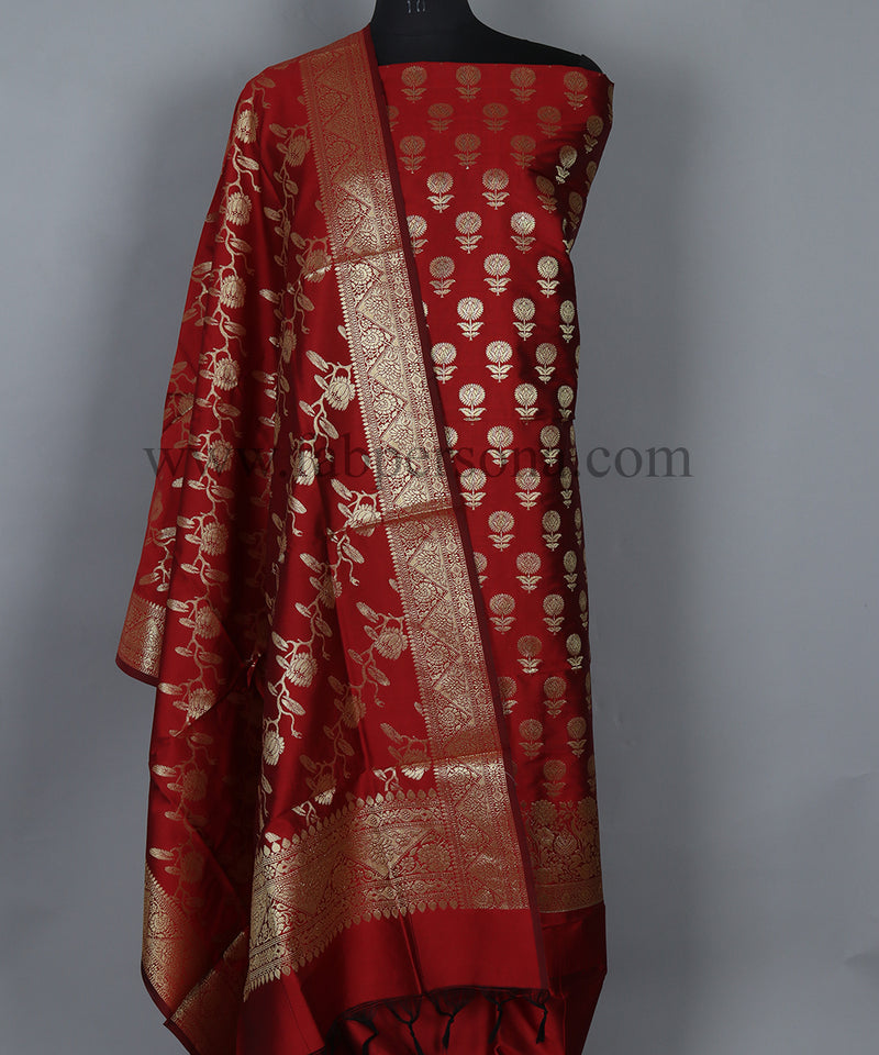 Pure Banarasi Silk Unstitched Suit With Silk Border Jaal Dupatta