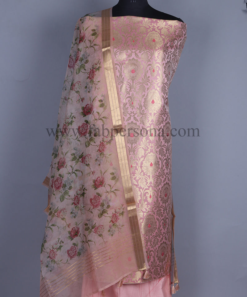 Pure Banarasi Brocade Silk Suit With Organza Silk Printed Dupatta