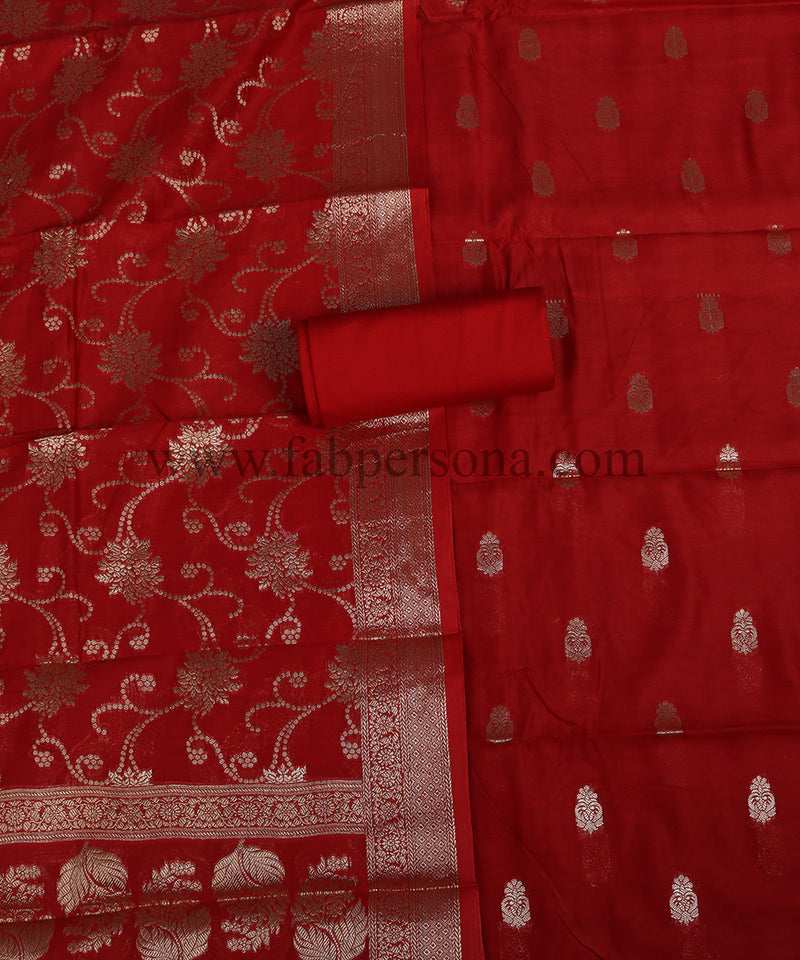 Pure Banarasi Resham Chanderi SilK Unstitched Suit With Resham Chanderi Jaal Work Dupatta