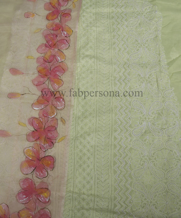 Pure Cotton Chikankari Work unstitched Suit With Pichwai Print Organza Dupatta.( Without Bottom)