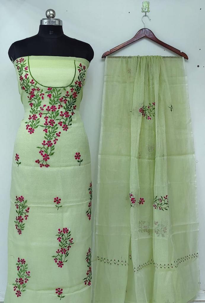 Pure Cotton Kota Doriya Embroidery Unstitched Suit With Dupatta