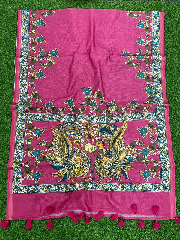 Pink Color Pure Banarasi Pichwai Work Dupatta with beautiful tassels